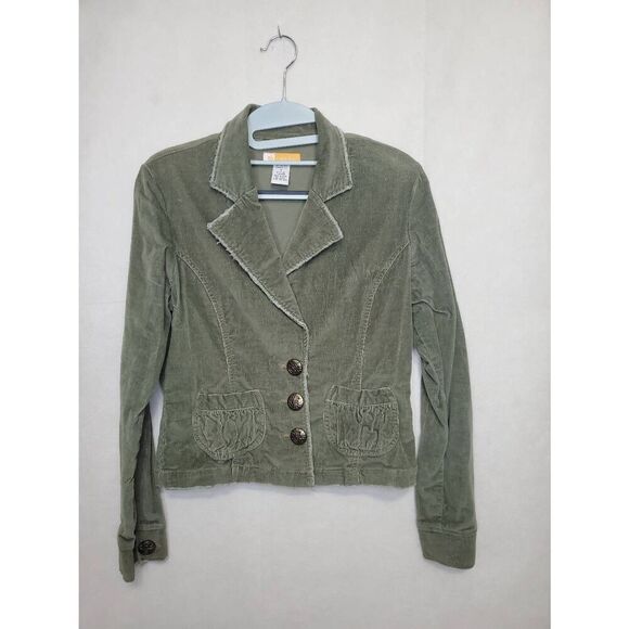 Tulle Army Olive Green Corduroy Distressed Short Blazer Jacket Y2K Grunge - Picture 1 of 8